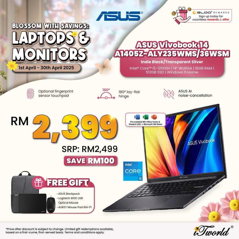 ASUS Vivobook 14 A1405Z-ALY235WMS Laptop (Intel  ® Core™ i5-12500H | 14” WUXGA | 16GB RAM | 512GB SSD | Intel Iris Xᵉ Graphics | Windows 11 Home) 