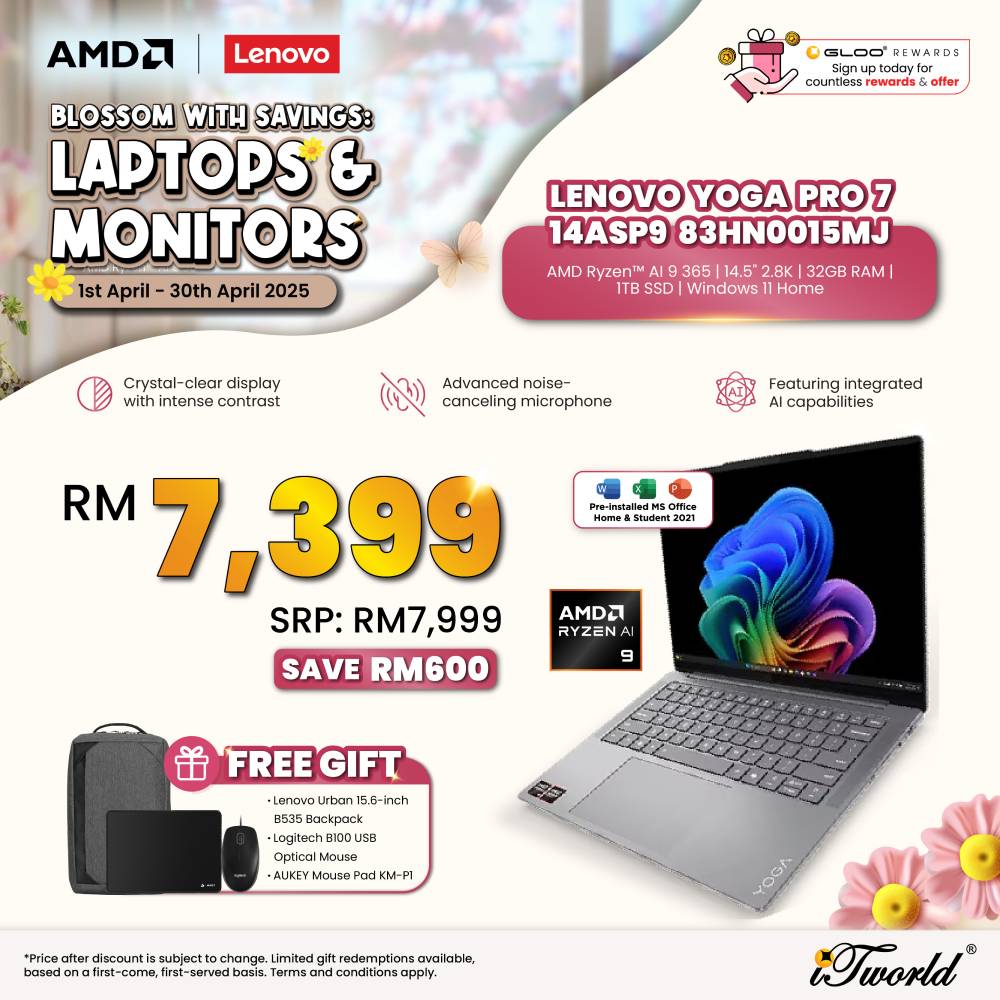 Lenovo Yoga Pro 7 14ASP9 83HN0015MJ Laptop (R9 AI-365,32GB,1TB SSD,Integrated Graphics,H&S,14.5”2.8K OLED,W11H,Luna Grey,2Y)