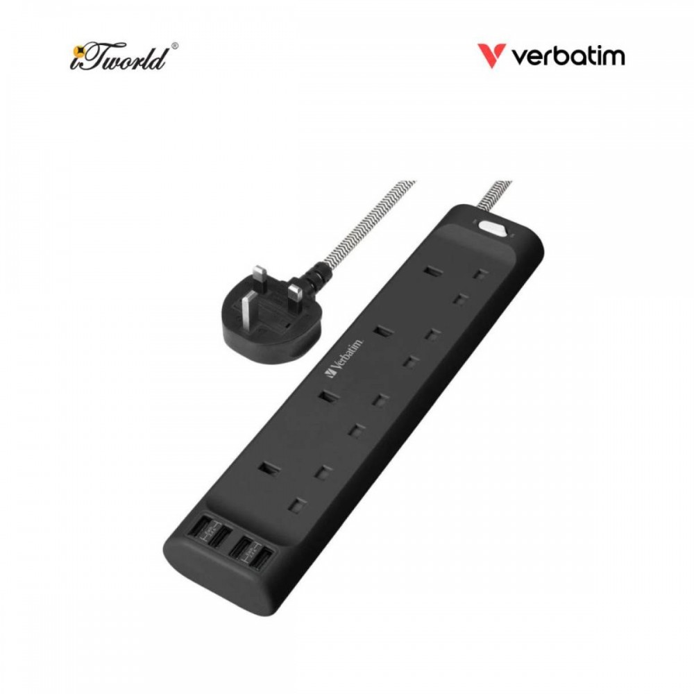 Verbatim Power Strip 4 Outlets with 4 USB 1.8m - Black (Max Output: 3250W) 66685 4895117966853