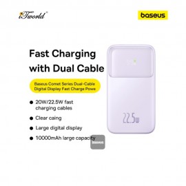 Baseus Comet Series Dual-Cable Digital Display Fast Charge Power Bank 10000mAh 22.5W Purple