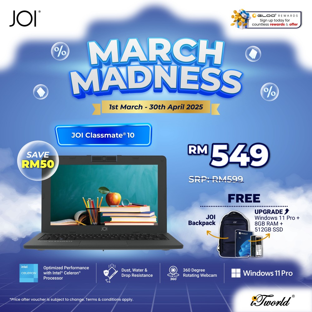 JOI Classmate 10 (Celeron N4020,4GB,128GB eMMC,Intel UHD Graphics 600,11.6”HD,W10 Pro,Grey)