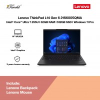 Lenovo ThinkPad L14 Gen 6 21S6005QMA Business Laptop (Intel??® Core™ Ultra 7 Processor 255U | 14" WUXGA | 32GB RAM | 512GB SSD | Intel Graphics | Windows 11 Pro | Free Lenovo Backpack & Lenovo Mouse)