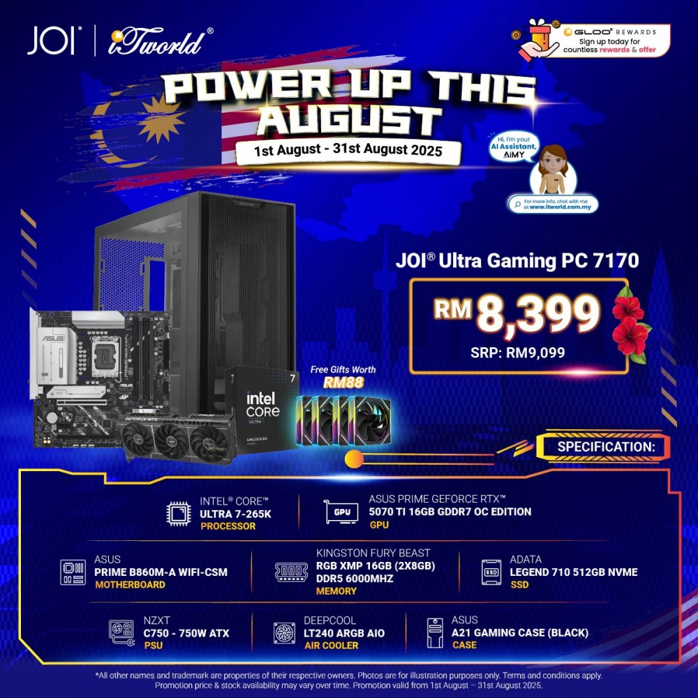 JOI Ultra Gaming PC 7170 (Intel core Ultra 7-265K /16GB RAM/512GB SSD/RTX5070TI/DOS